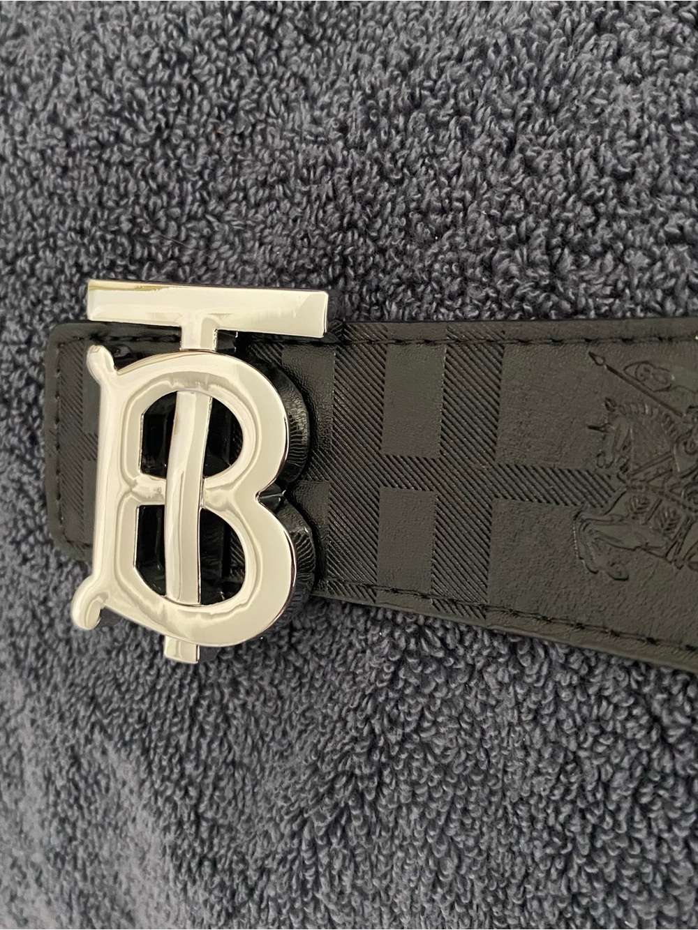 Silver “TB” Buckle on Reversible Belt with All Black or Classic Burberry Print
